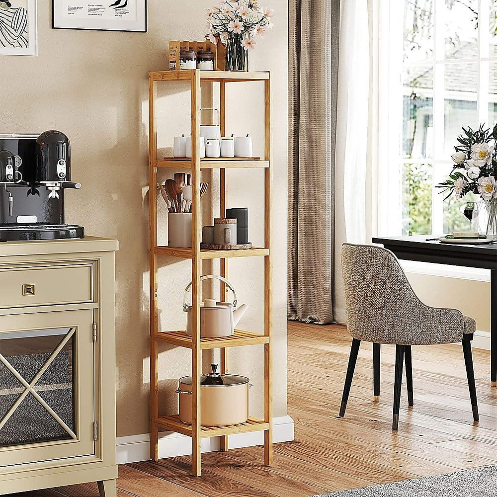 5 Tier Bookshelf Storage Unit Slim Industrial Bookcase for Home Office