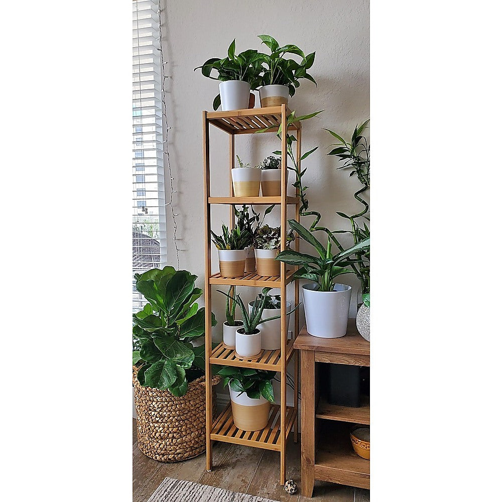 5 Tier Bookshelf Storage Unit Slim Industrial Bookcase for Home Office