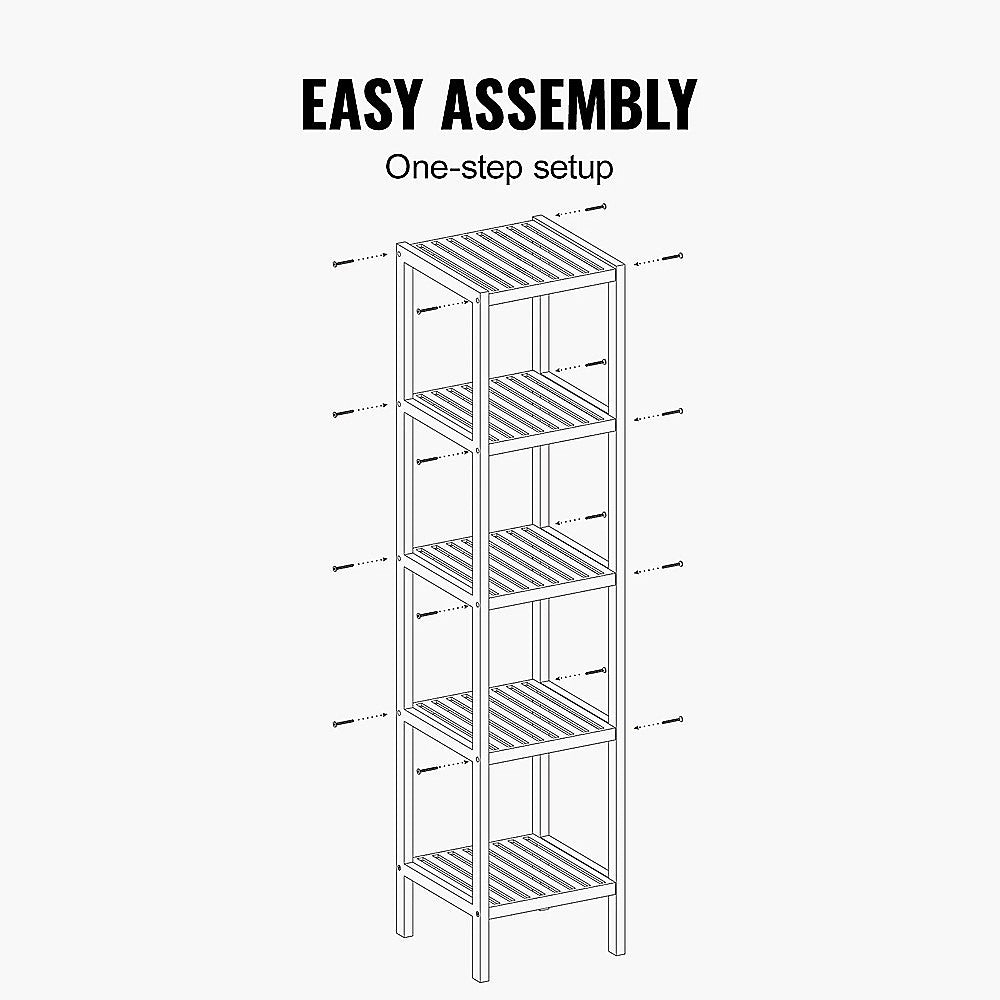 5 Tier Bookshelf Storage Unit Slim Industrial Bookcase for Home Office