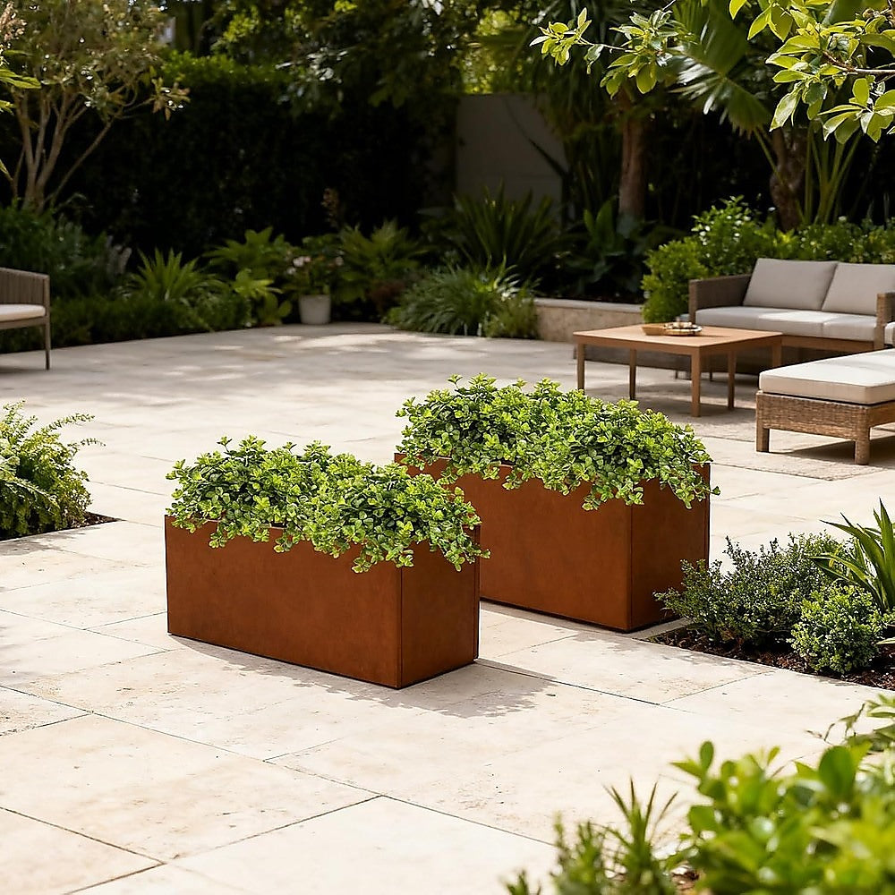 Corten Steel Planter Box 62x40x39cm Outdoor Raised Garden Bed