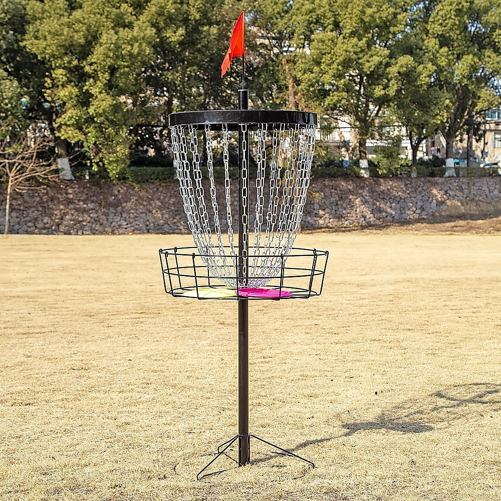 Portable Disc Golf Basket with 24 Chains and 6 Disc Set