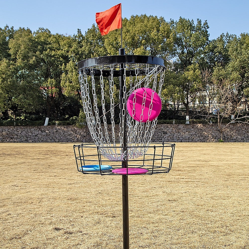 Portable Disc Golf Basket with 24 Chains and 6 Disc Set