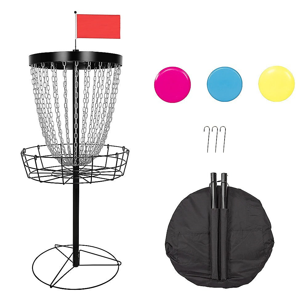 Portable Disc Golf Basket with 24 Chains and 6 Disc Set