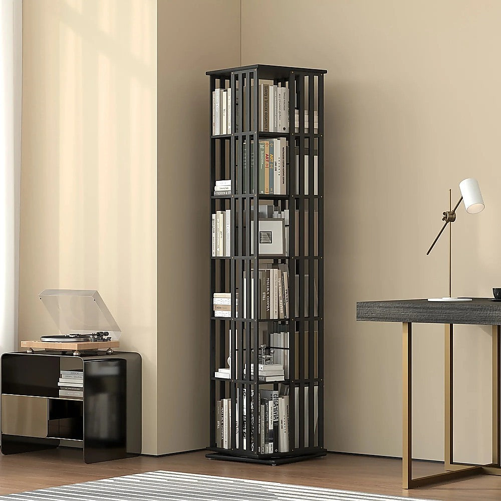 360 Rotating Bamboo Bookshelf 6-Tier Storage Display Rack Black