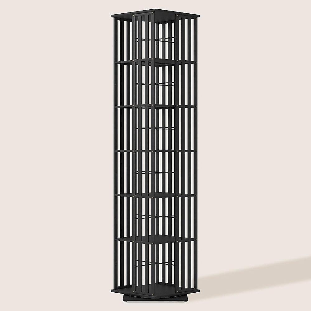 360 Rotating Bamboo Bookshelf 6-Tier Storage Display Rack Black