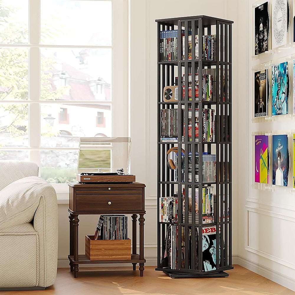 360 Rotating Bamboo Bookshelf 6-Tier Storage Display Rack Black