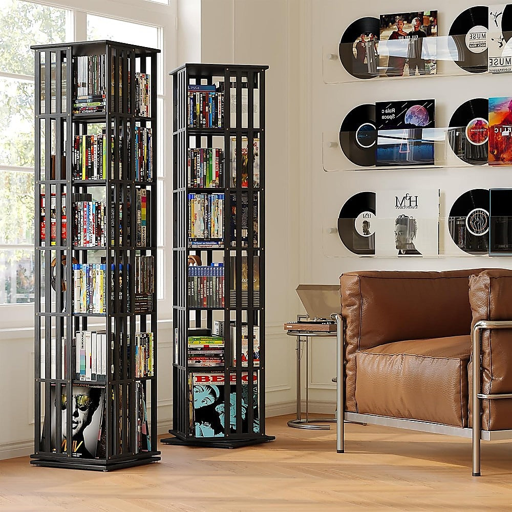 360 Rotating Bamboo Bookshelf 6-Tier Storage Display Rack Black