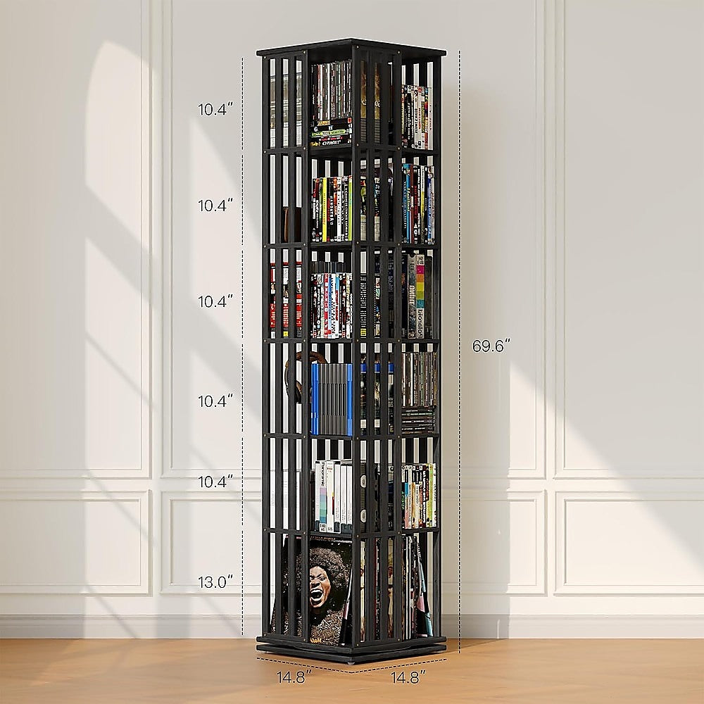 360 Rotating Bamboo Bookshelf 6-Tier Storage Display Rack Black