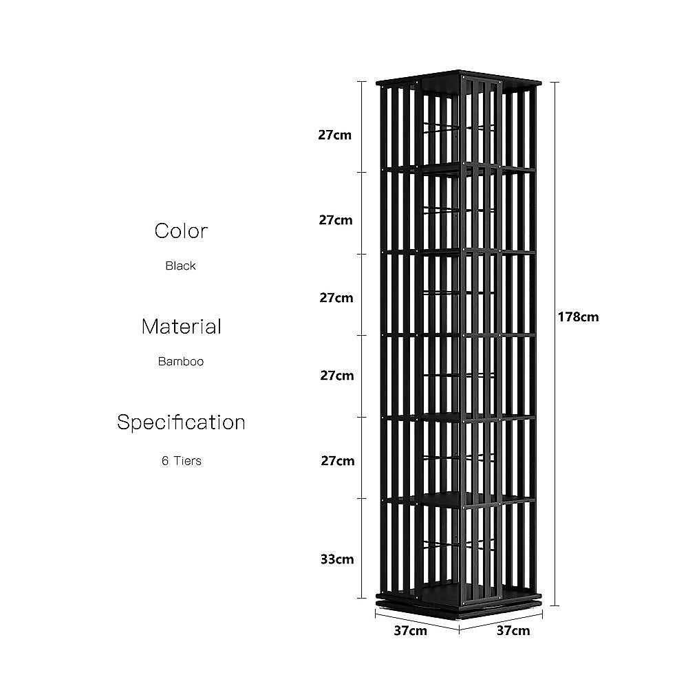 360 Rotating Bamboo Bookshelf 6-Tier Storage Display Rack Black
