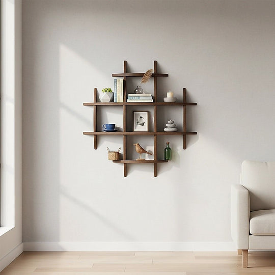 90x90cm Solid Wood Wall Mounted Display Shelf Antique Style Decor