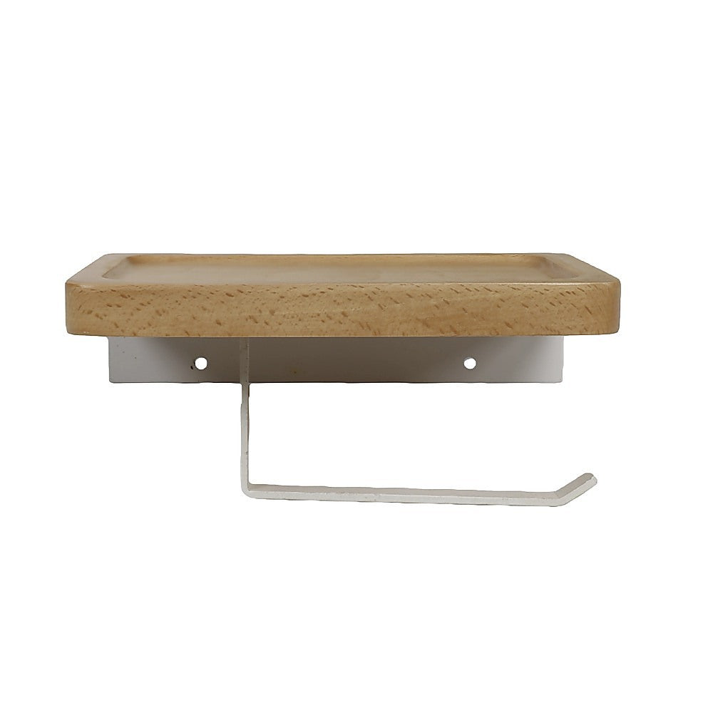Walnut Toilet Paper Holder with Shelf Wall Mounted Bathroom Storage