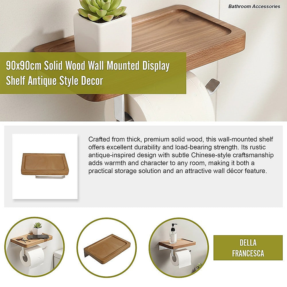 Walnut Toilet Paper Holder with Shelf Wall Mounted Bathroom Storage