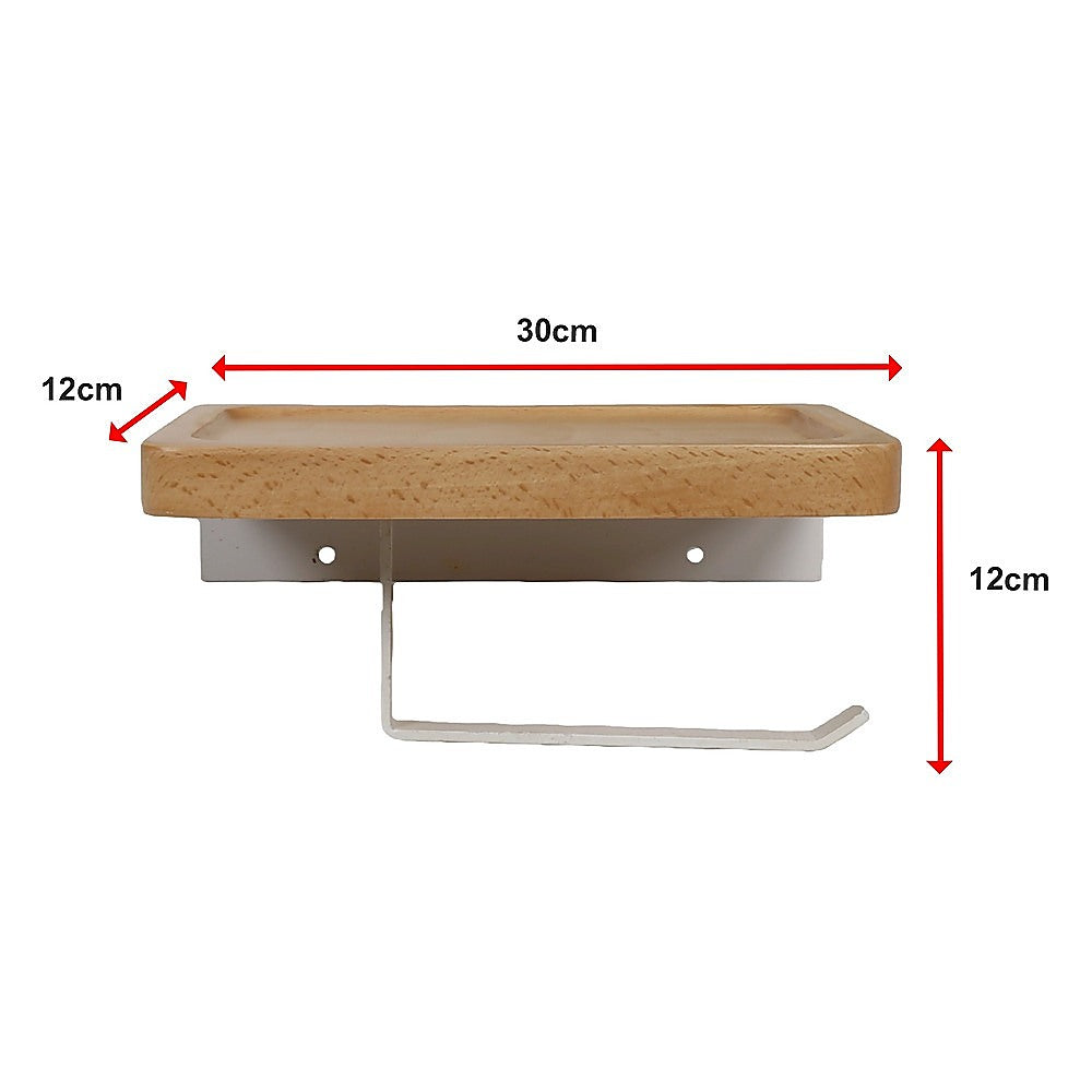 Walnut Toilet Paper Holder with Shelf Wall Mounted Bathroom Storage