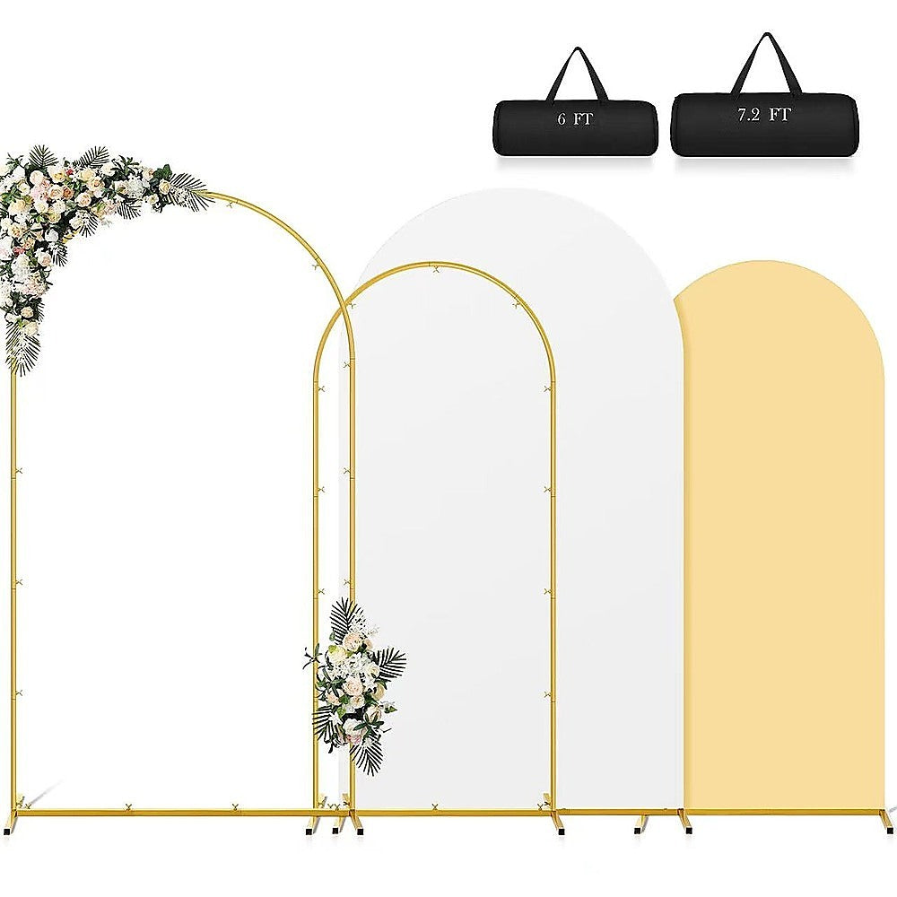 Double Backdrop Stand with White Yellow Covers for Weddings Events