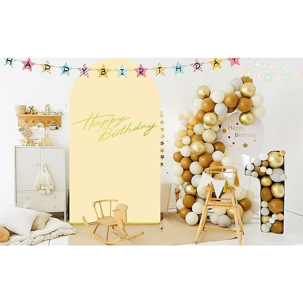 Double Backdrop Stand with White Yellow Covers for Weddings Events