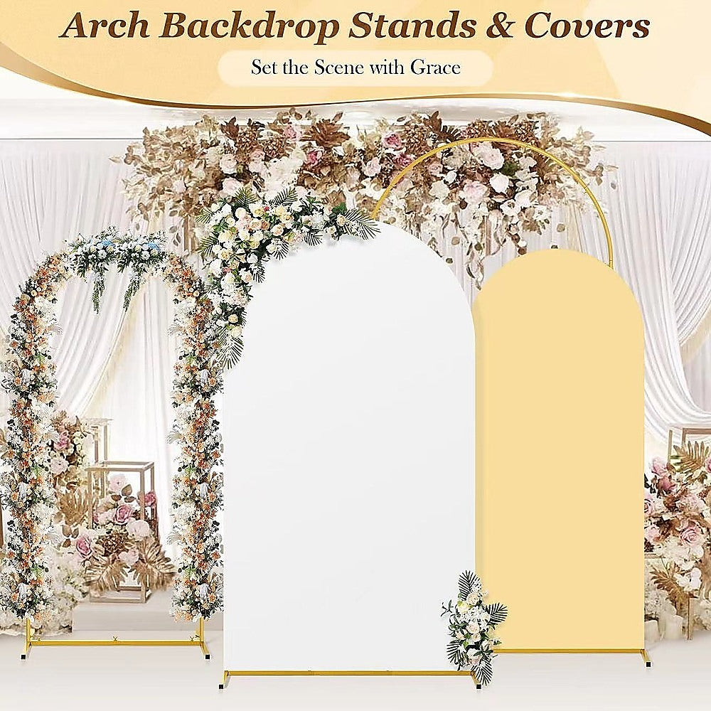Double Backdrop Stand with White Yellow Covers for Weddings Events