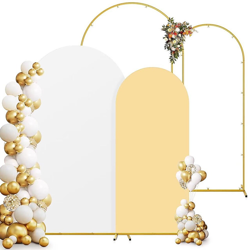 Double Backdrop Stand with White Yellow Covers for Weddings Events