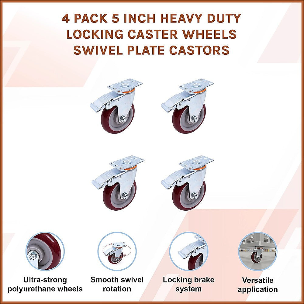 Heavy Duty 5 Inch Locking Swivel Caster Wheels 4 Pack Industrial