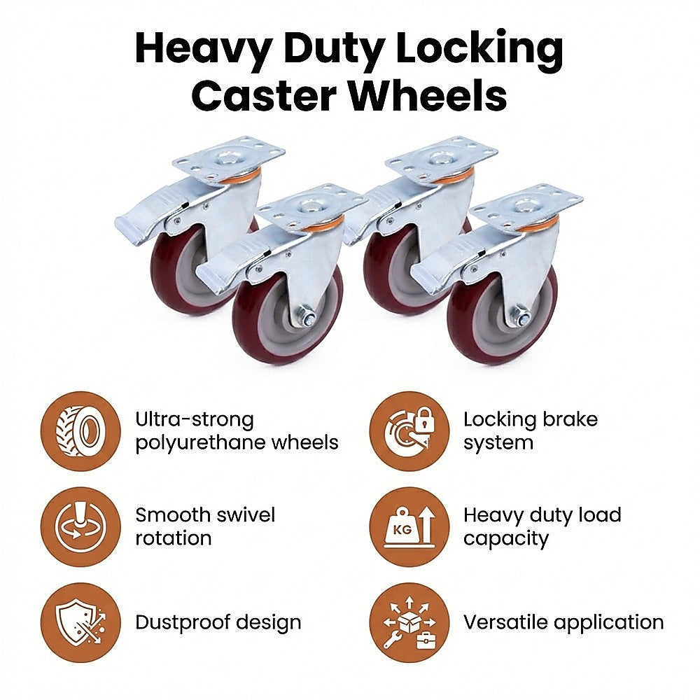 Heavy Duty 5 Inch Locking Swivel Caster Wheels 4 Pack Industrial