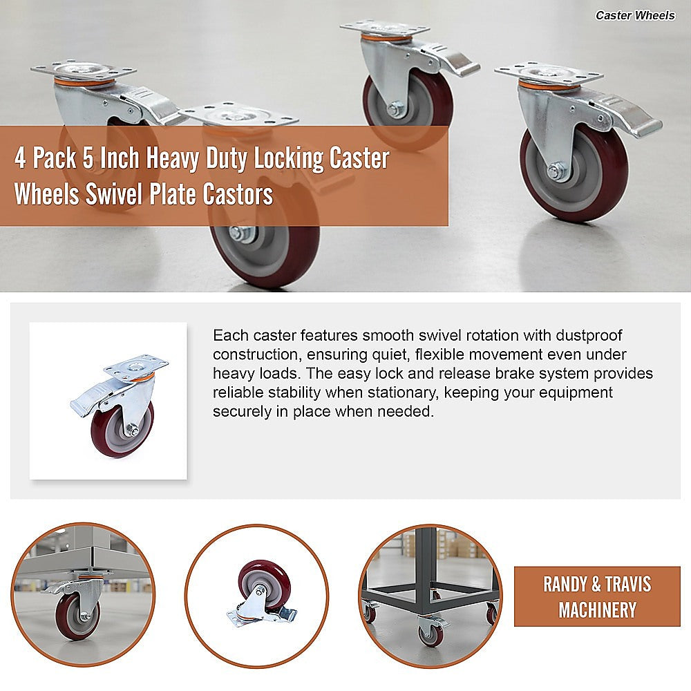 Heavy Duty 5 Inch Locking Swivel Caster Wheels 4 Pack Industrial