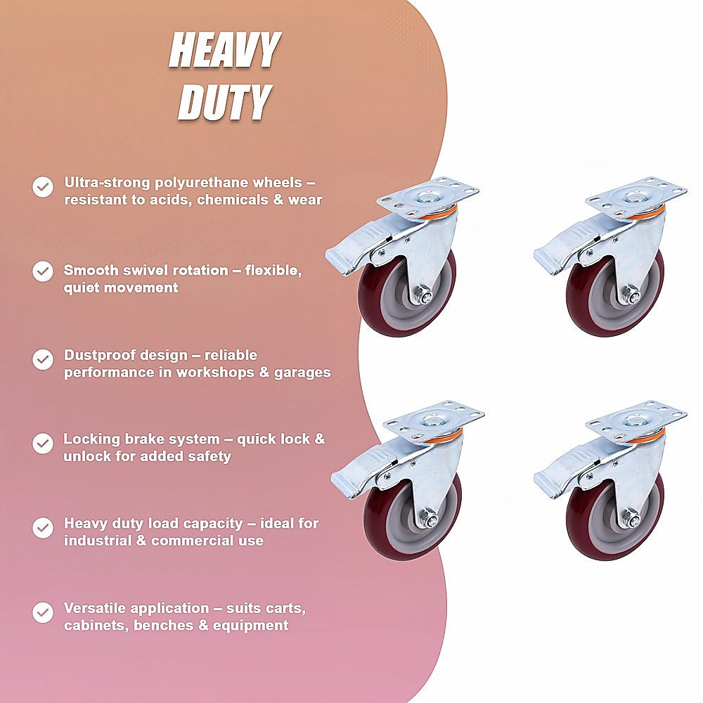 Heavy Duty 5 Inch Locking Swivel Caster Wheels 4 Pack Industrial