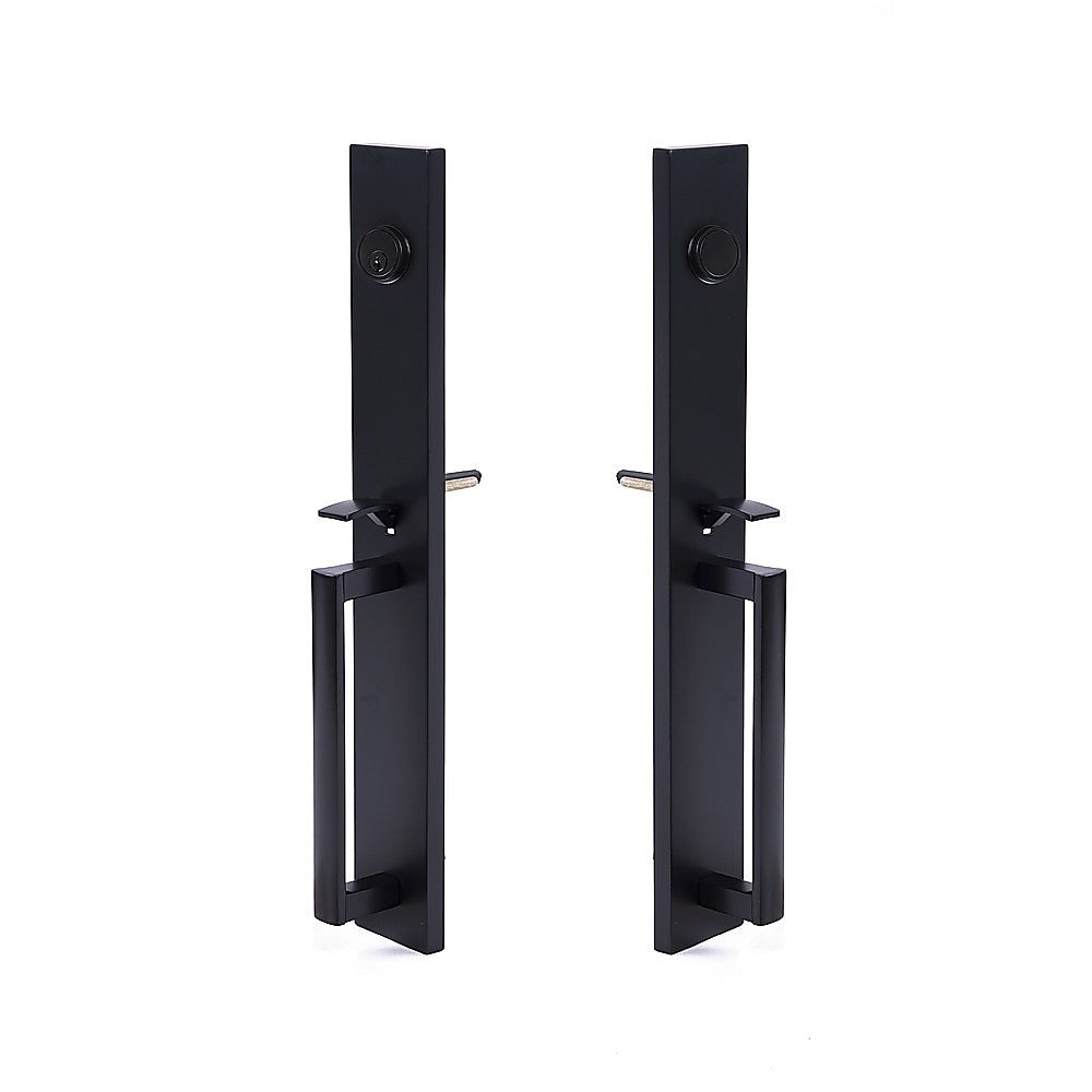 Matte Black Double Door Handle Set Front Entry Deadbolt Lock