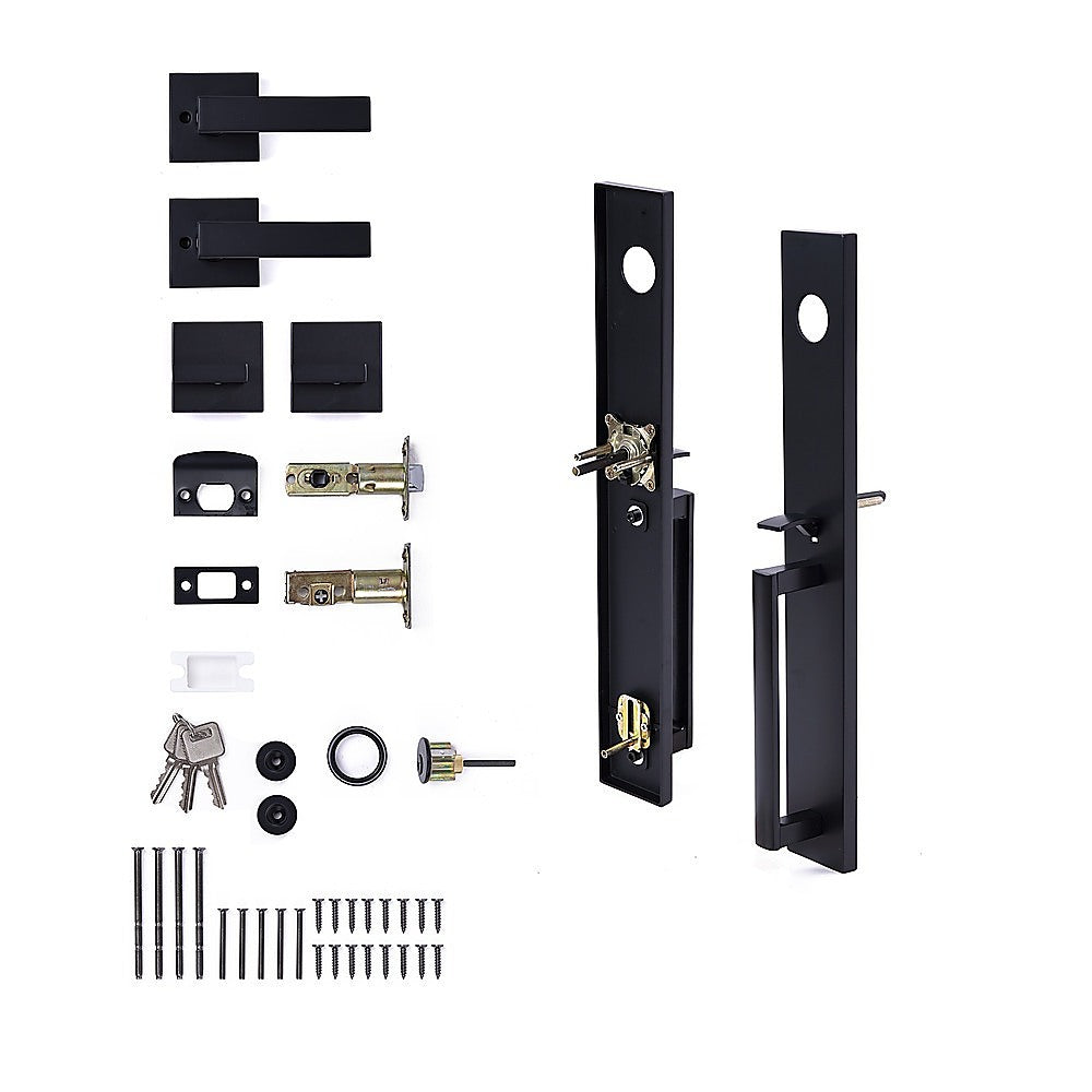 Matte Black Double Door Handle Set Front Entry Deadbolt Lock