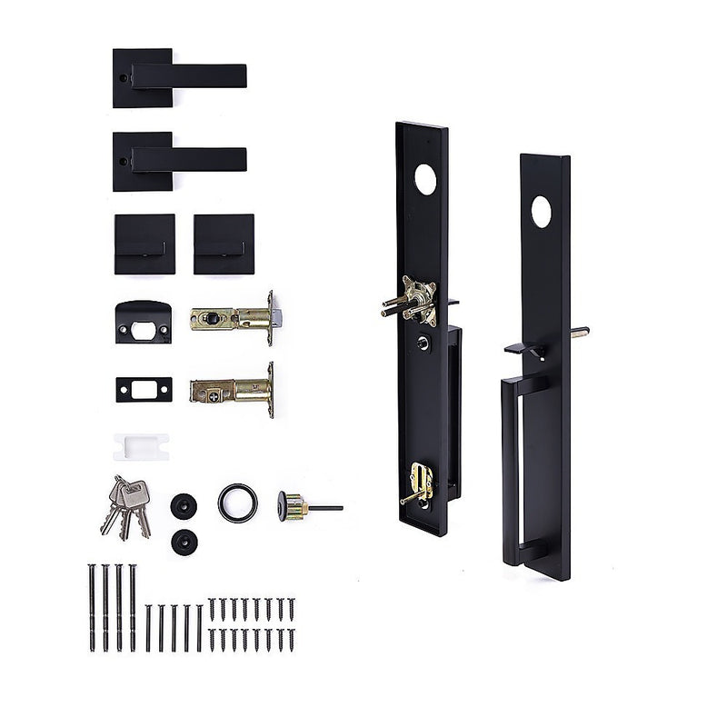 Matte Black Double Door Handle Set Front Entry Deadbolt Lock