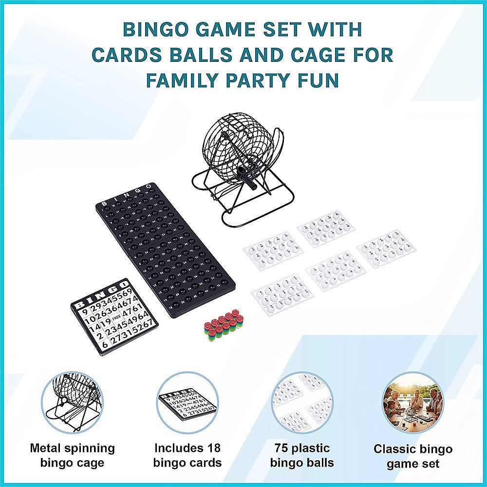 Bingo Game Set with Cage Balls Cards and Chips for Family Fun