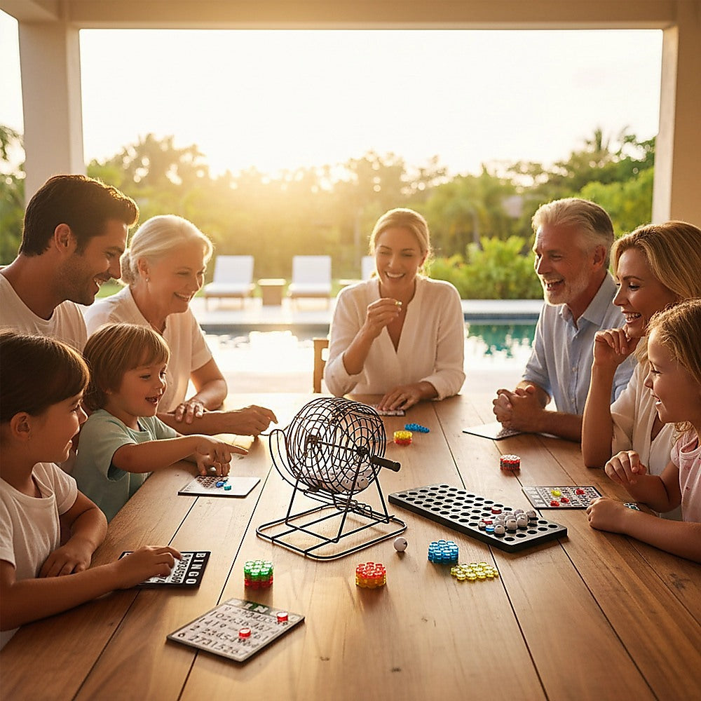 Bingo Game Set with Cage Balls Cards and Chips for Family Fun