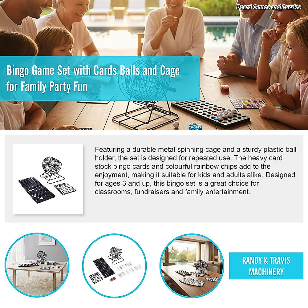 Bingo Game Set with Cage Balls Cards and Chips for Family Fun