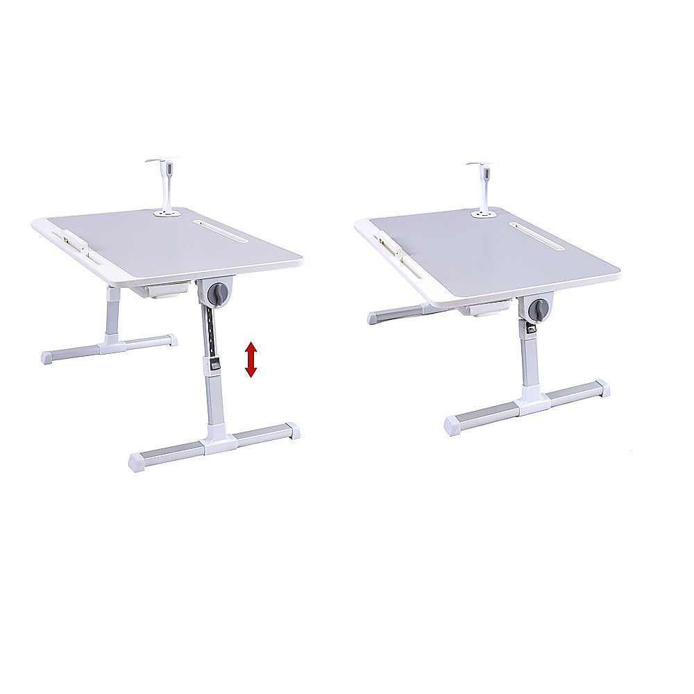 Adjustable Laptop Table Stand Bed Tray with Storage Drawer and Tilt