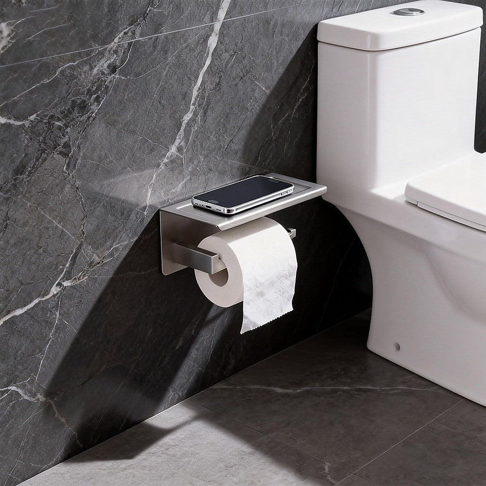 Toilet Paper Holder with Top Shelf Wall Mounted Rack Stainless Steel