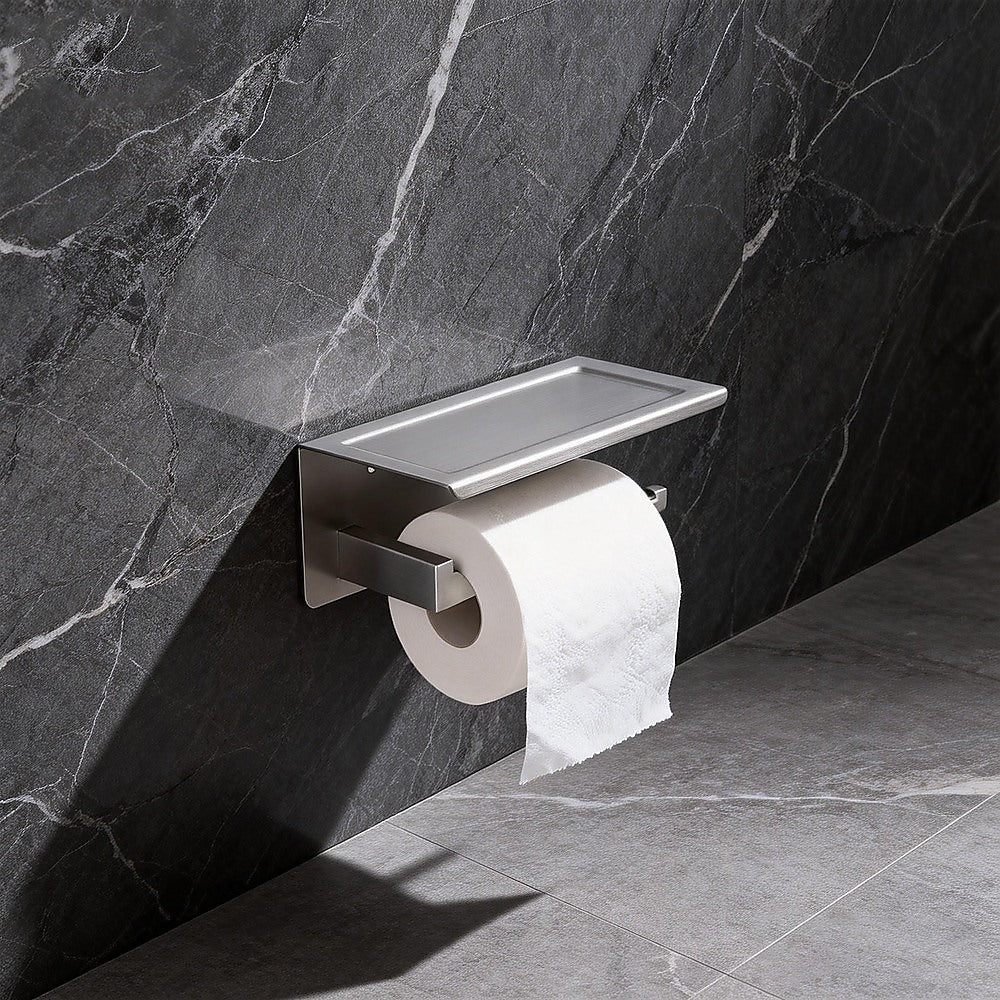 Toilet Paper Holder with Top Shelf Wall Mounted Rack Stainless Steel