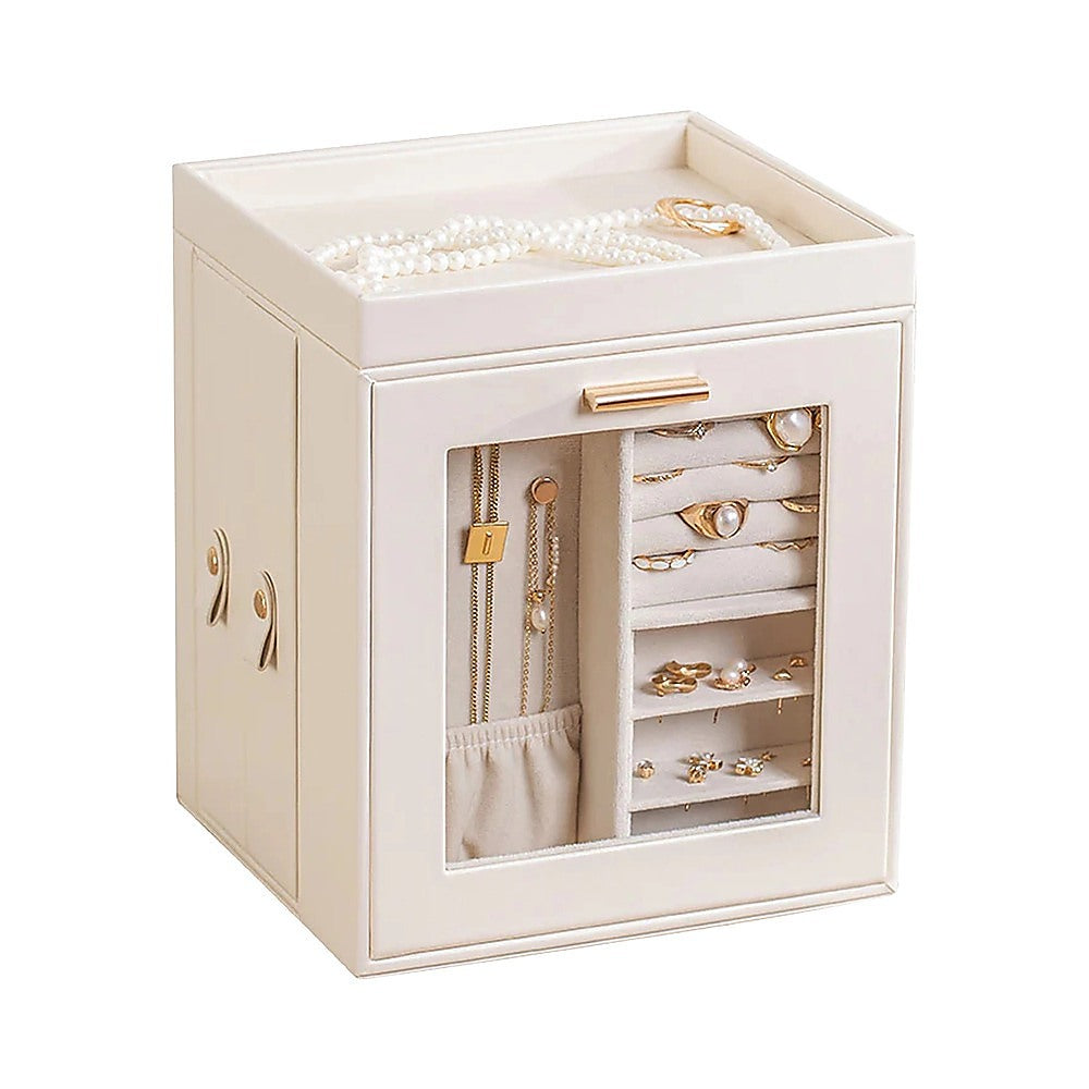 Rotating Jewellery Box with Mirror 360 Swivel Leather Velvet Organizer