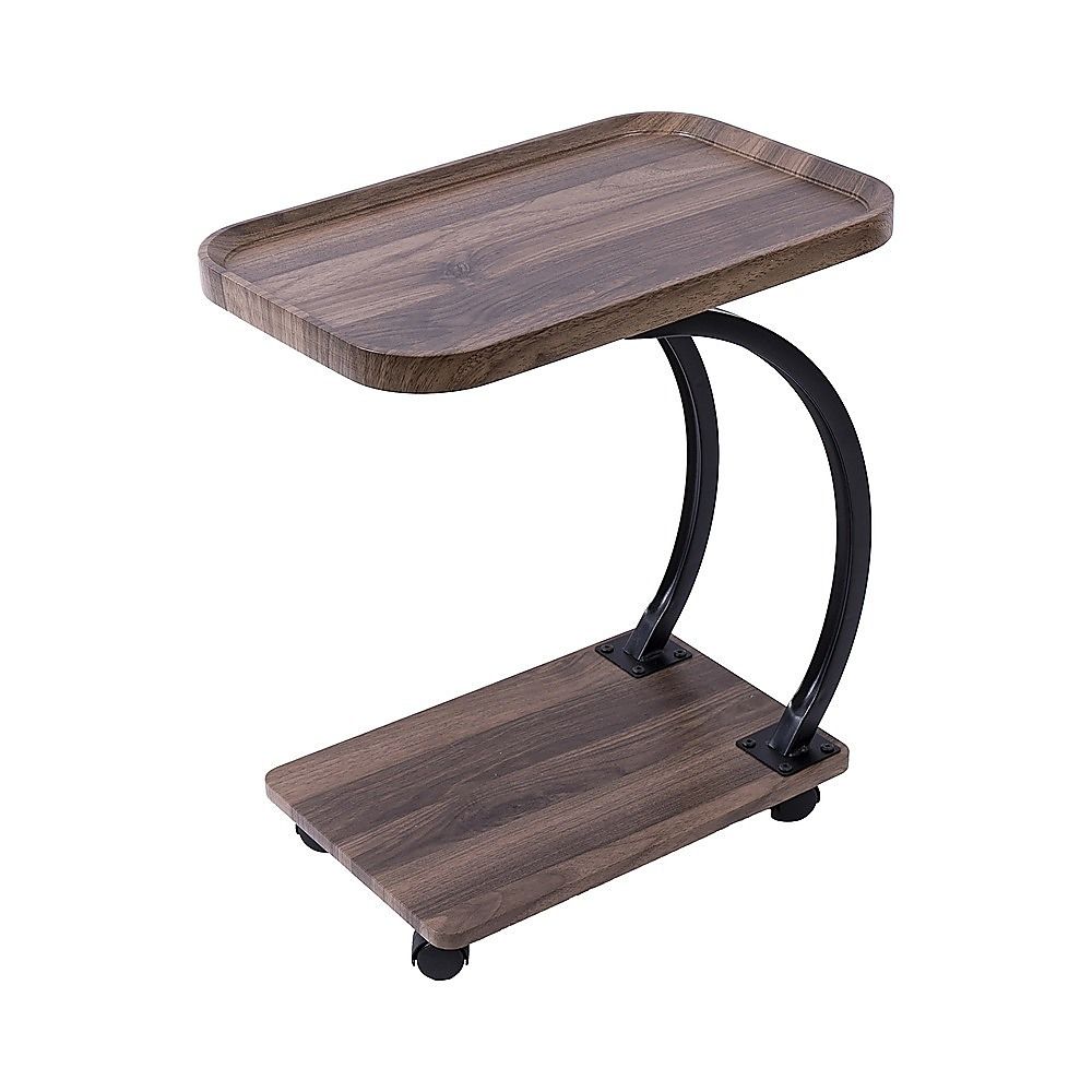 C-Shaped Side Table Wheels Sofa End Table | Simpledeals