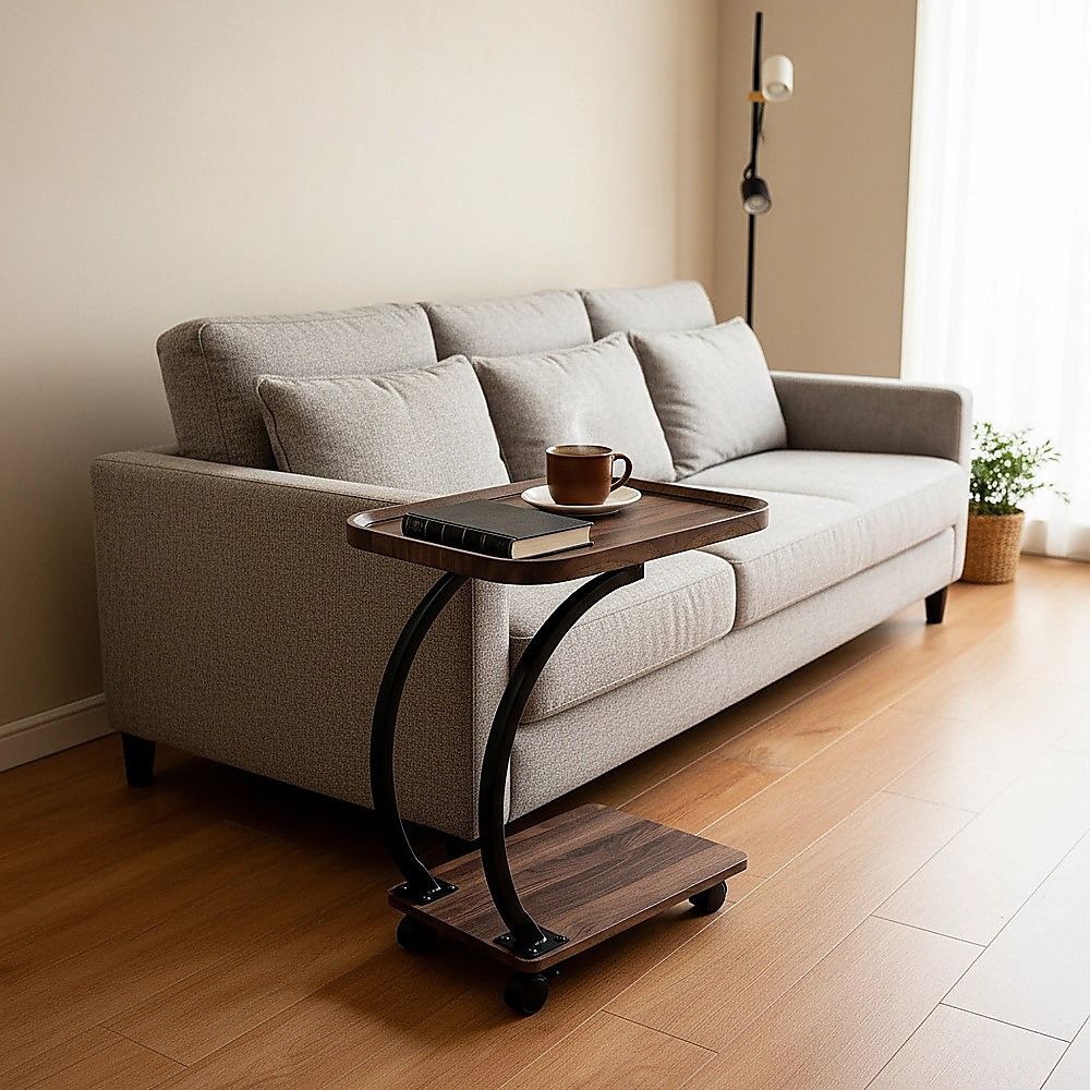 C-Shaped Side Table Wheels Sofa End Table | Simpledeals