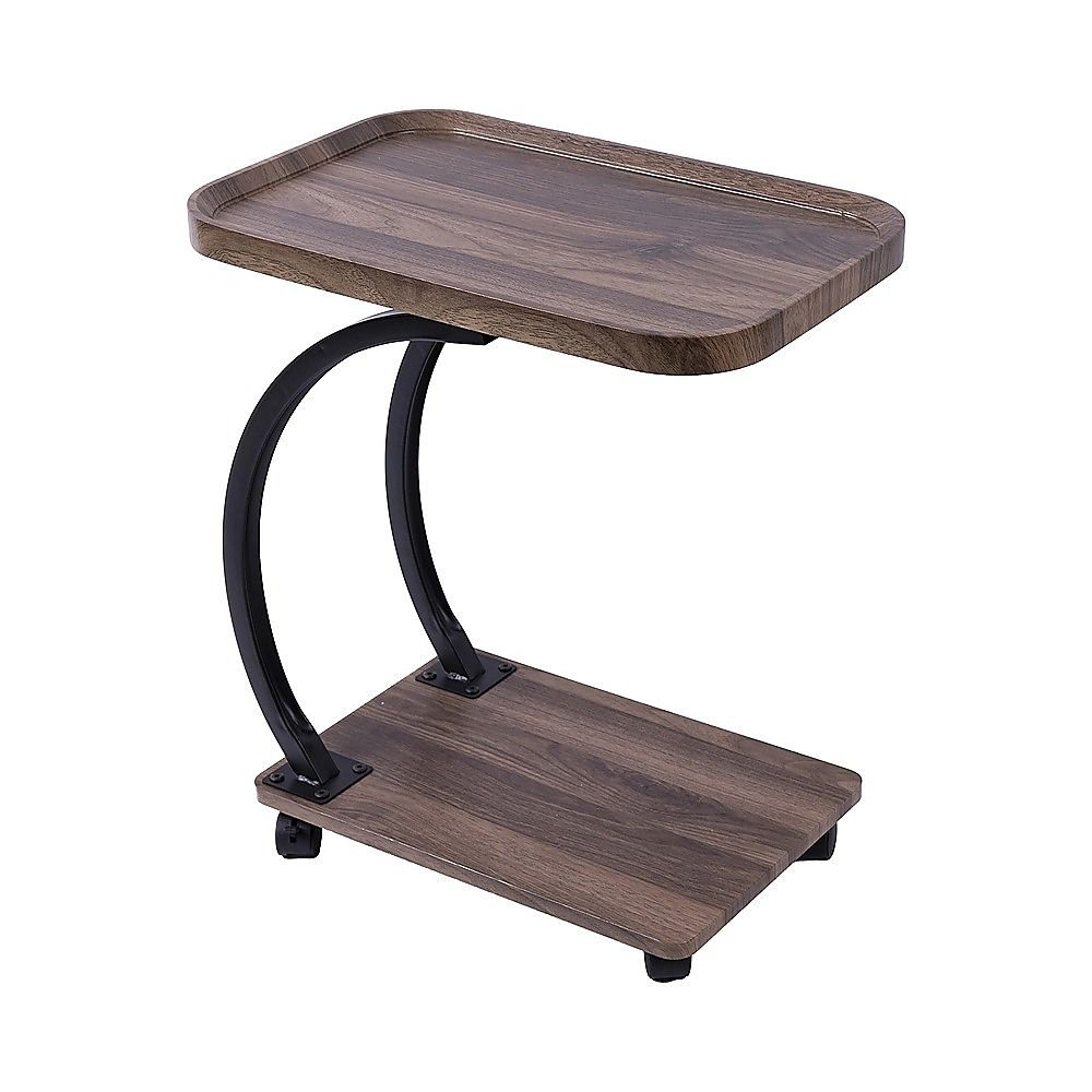 C-Shaped Side Table Wheels Sofa End Table | Simpledeals