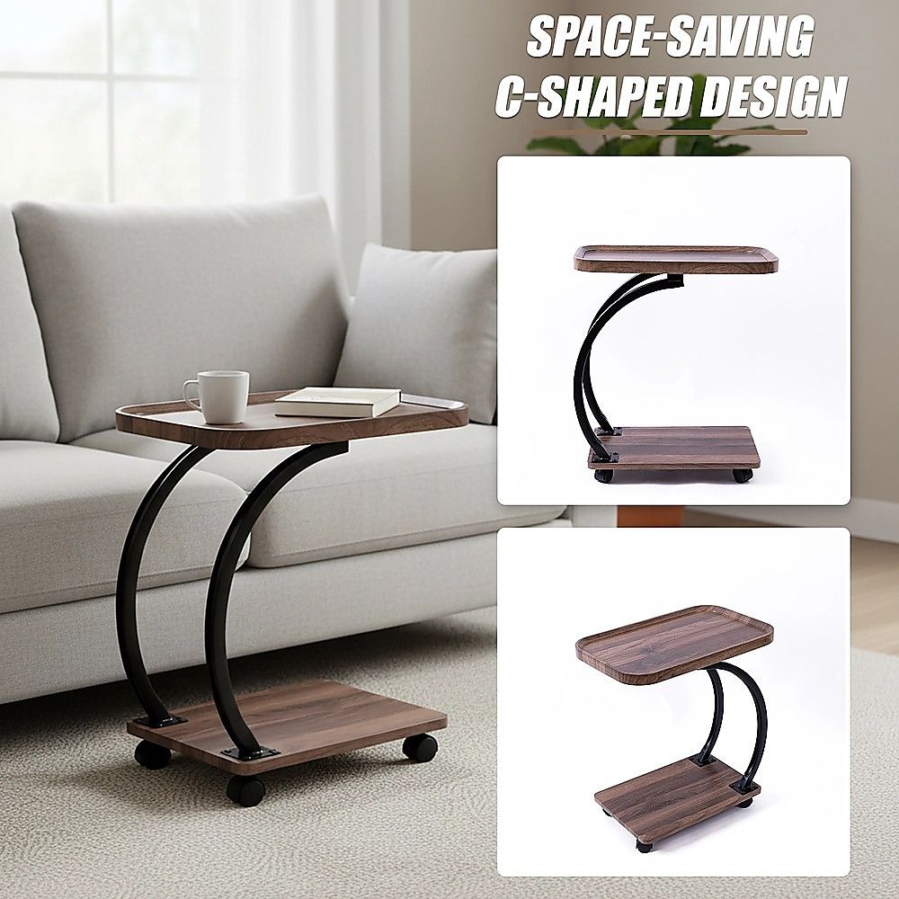 C-Shaped Side Table Wheels Sofa End Table | Simpledeals