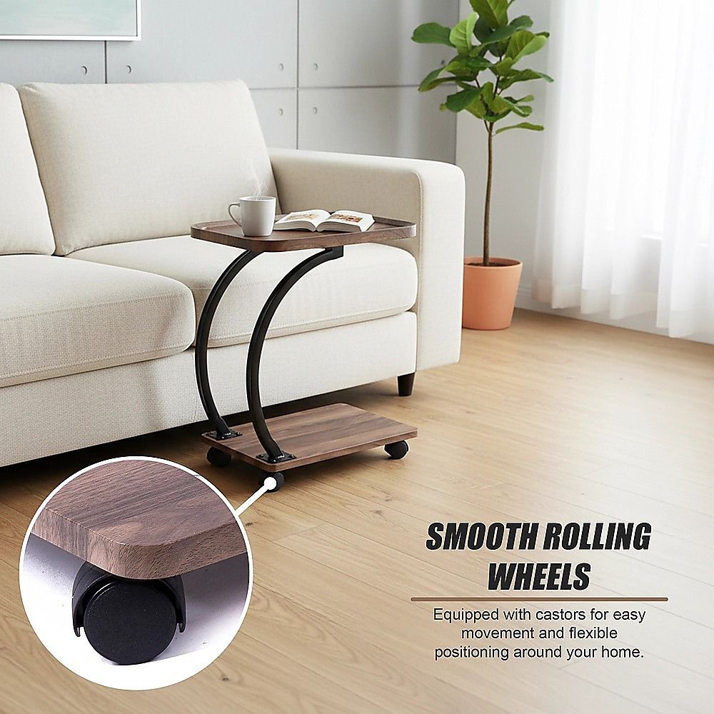 C-Shaped Side Table Wheels Sofa End Table | Simpledeals