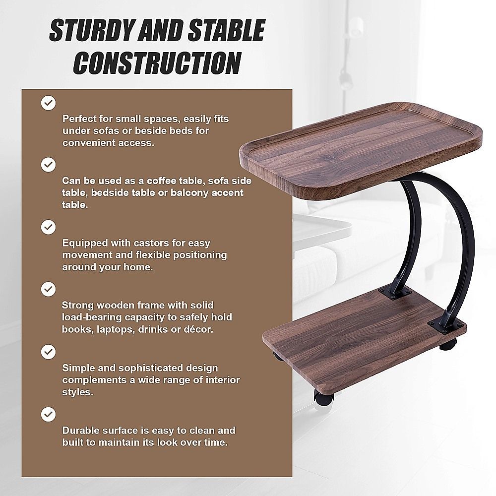 C-Shaped Side Table Wheels Sofa End Table | Simpledeals