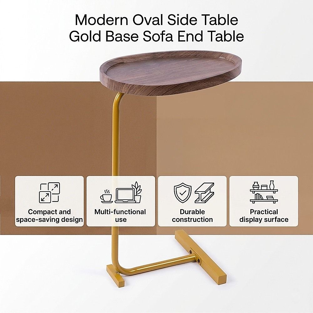 Oval Side Table Gold Base Sofa End Table | Simpledeals