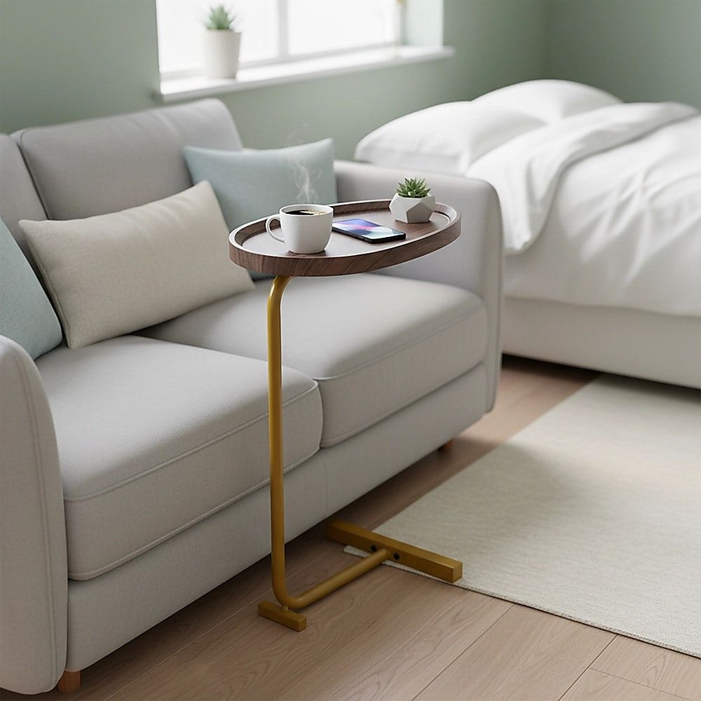 Oval Side Table Gold Base Sofa End Table | Simpledeals