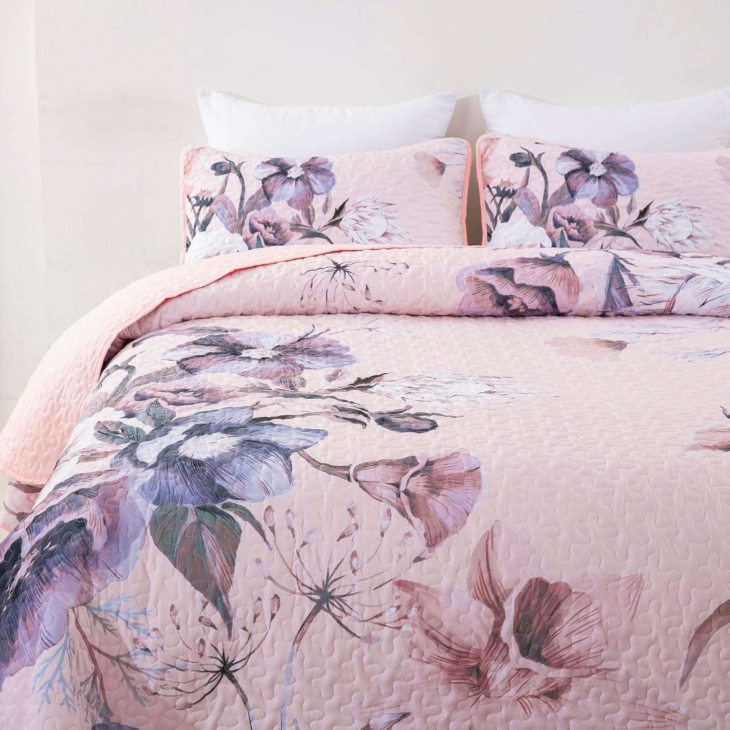 Pink Floral Bedspread Set 230x250cm