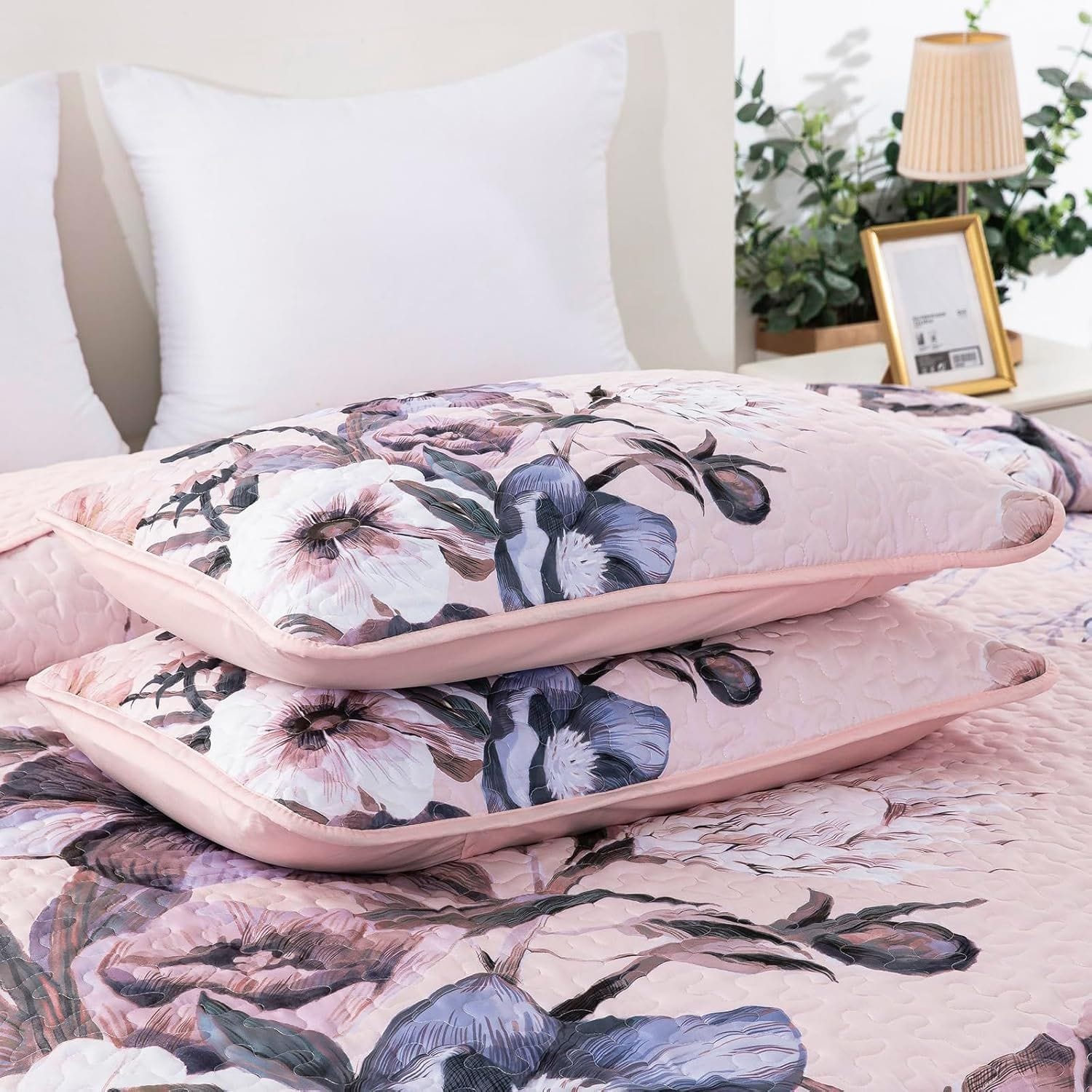 Pink Floral Bedspread Set 230x250cm