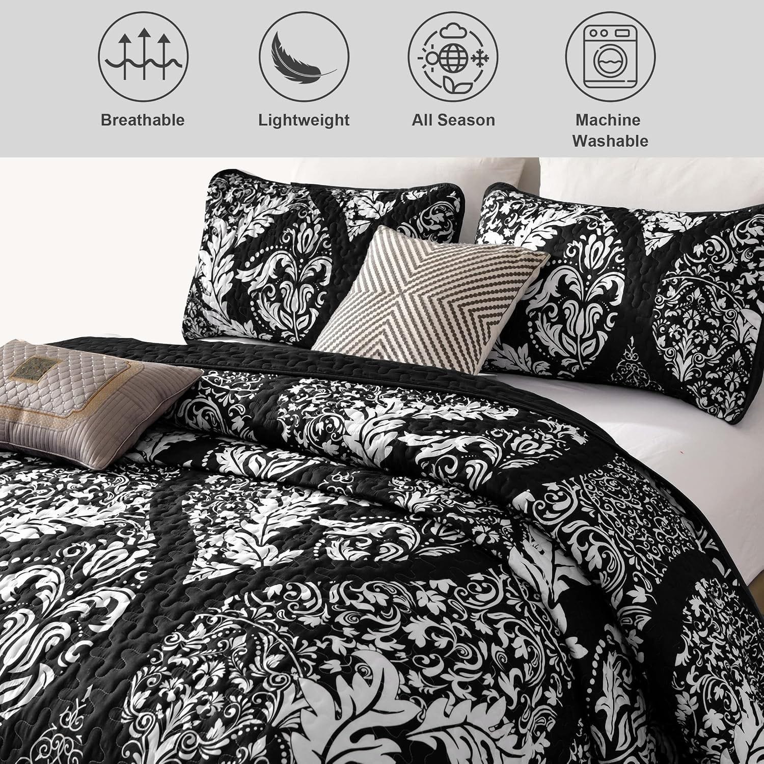 Boho Black Bedspread Set 230x250cm