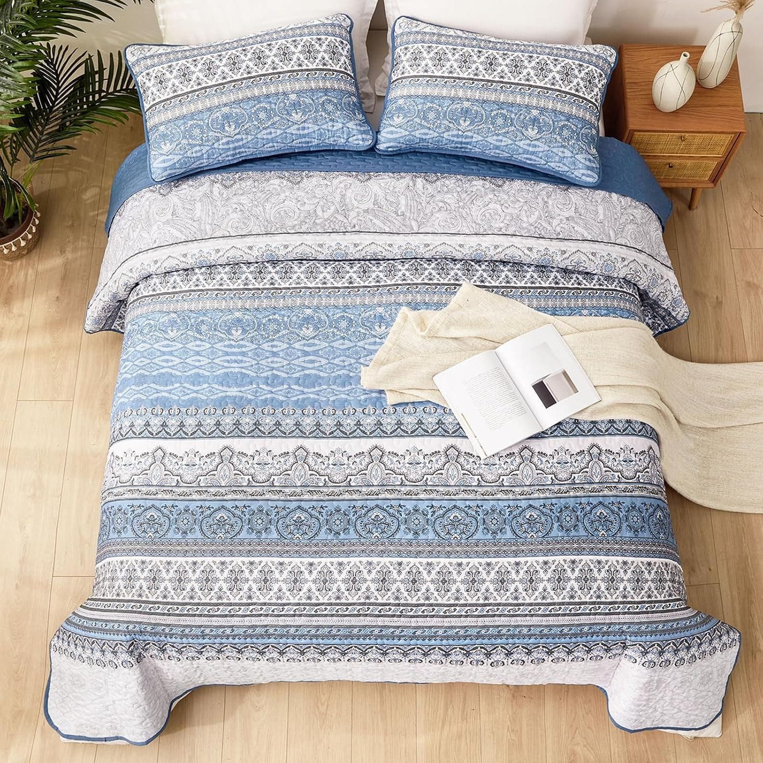 Boho Light Blue Bedspread Set 230x250cm
