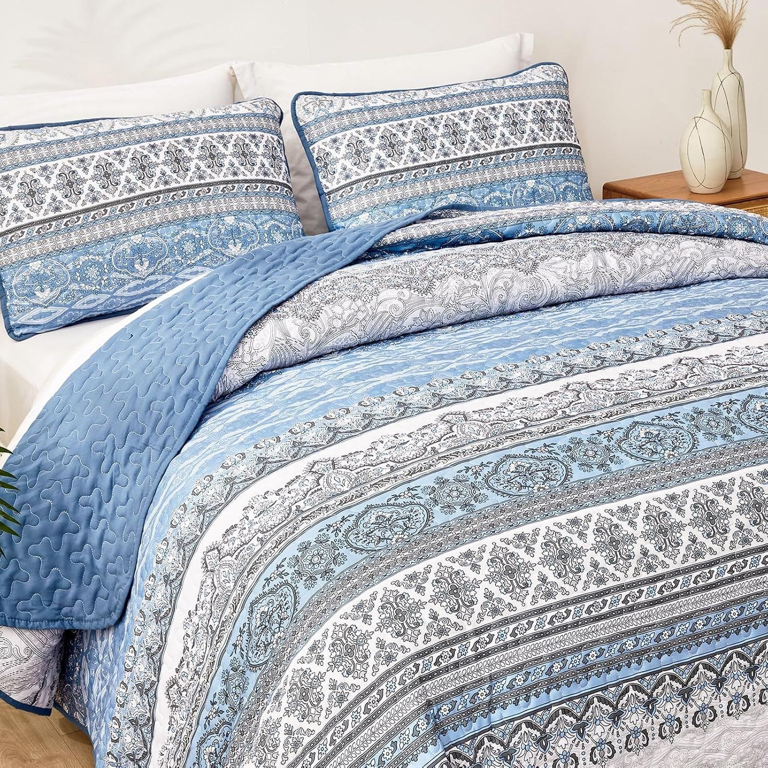 Boho Light Blue Bedspread Set 230x250cm