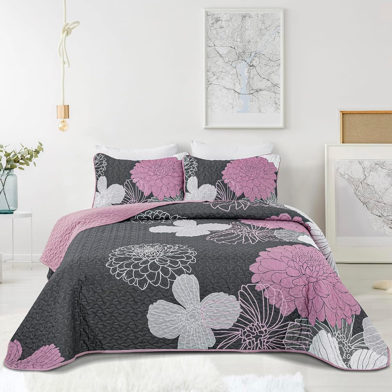 Grey Bedspread Set Soft 230x250cm