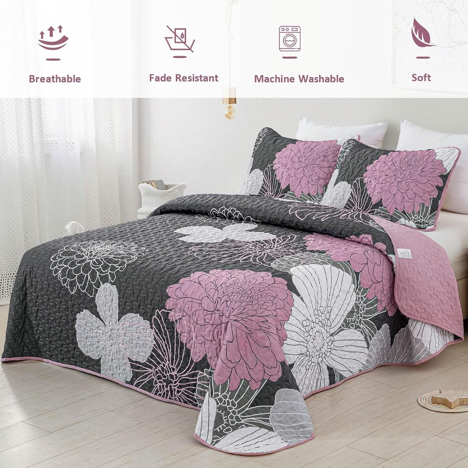 Grey Bedspread Set Soft 230x250cm